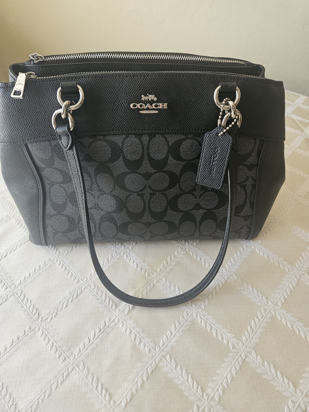 COACH New York Classic Signature Leather Bag in Black With Silver Logo